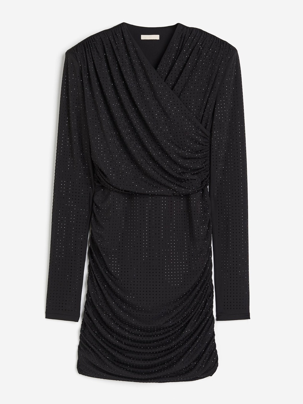 H&M Black Long-Sleeve Ruched Wrap-Style Dress with Sparkle